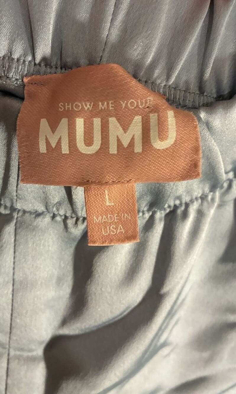 Show Me Your Mumu Satin Shorts Size L Blue Pull On Elastic Waist Lounge